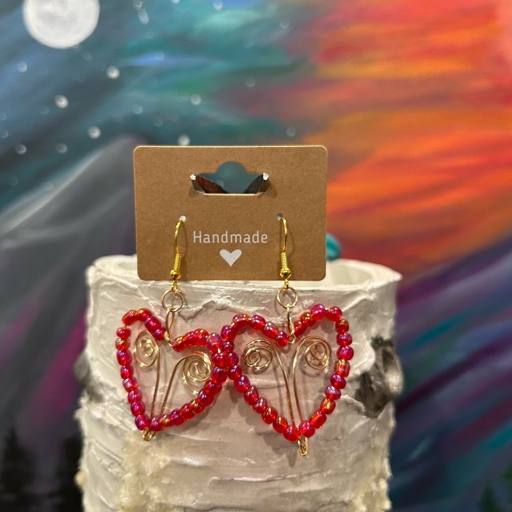 Handmade Red Heart Earrings